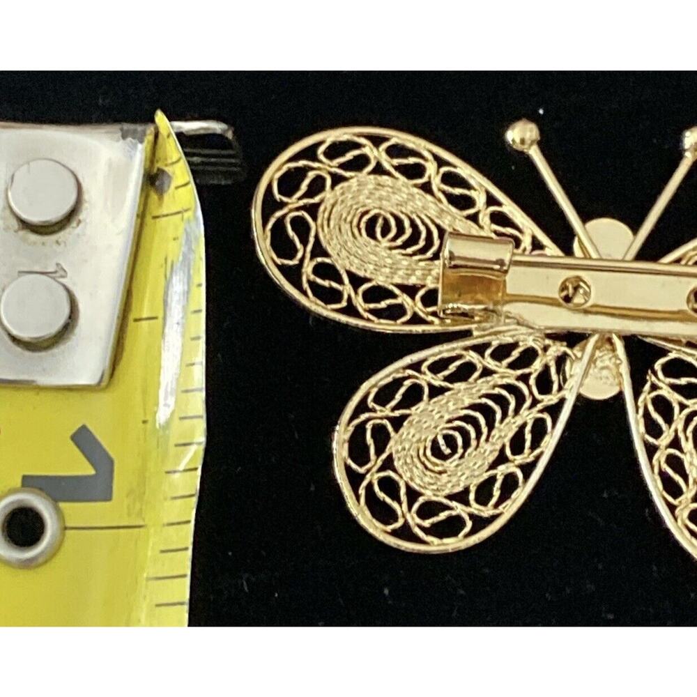 Gold Filigree 3 Rhinestones For Body Butterfly 2” Pin Brooch - Picture 5 of 5